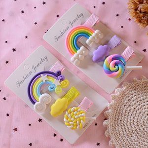 6Pcs/set Girls Cute Colorful Resin Cloud Lollipop Rainbow Hairpin any color 6pcs